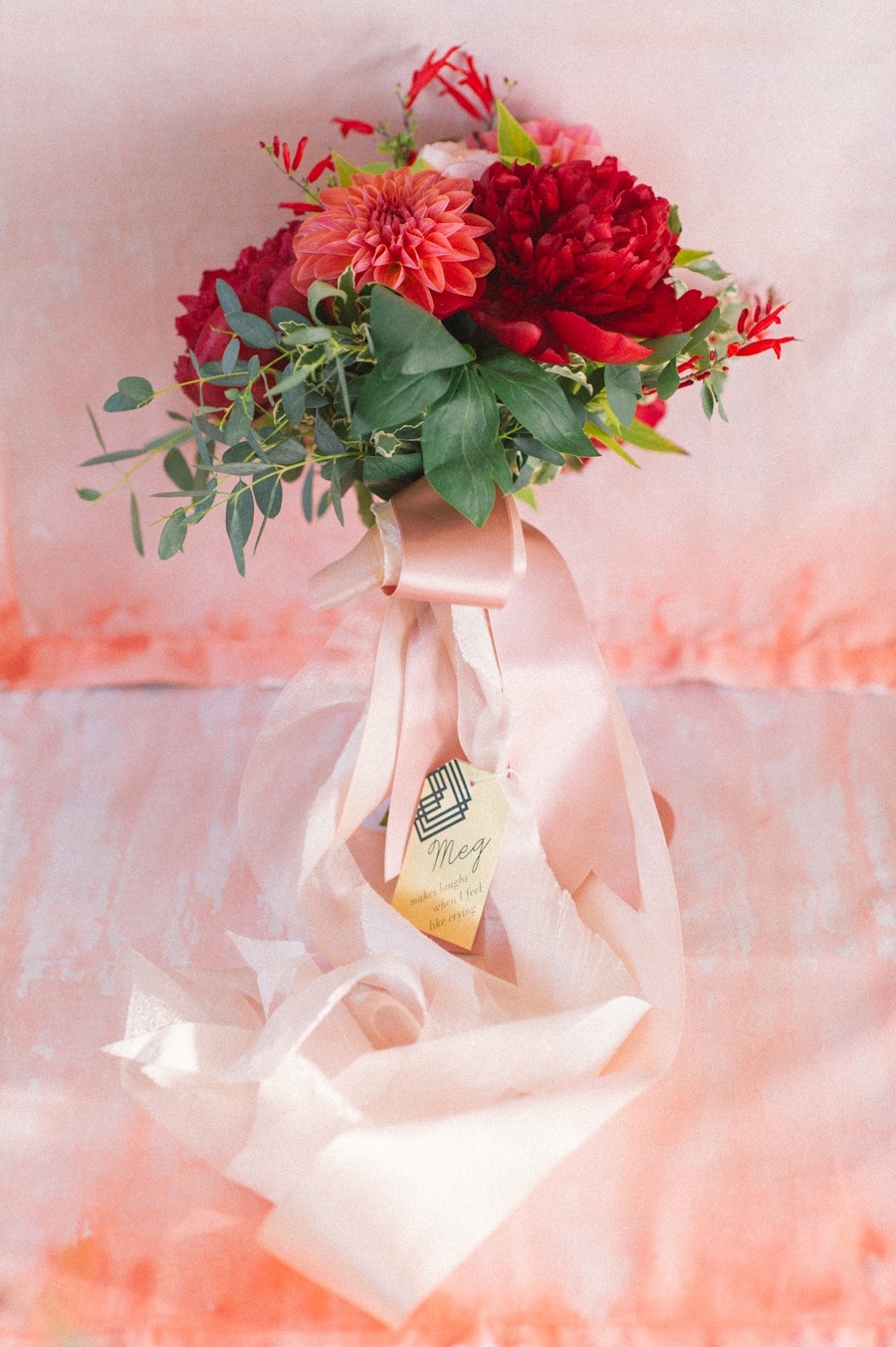 Coral and Blush Bouquet | Kat Harris Photography | https://heyweddinglady.com/playful-pink-gold-preppy-bridal-shoot/ Coral and Blush Bouquet
